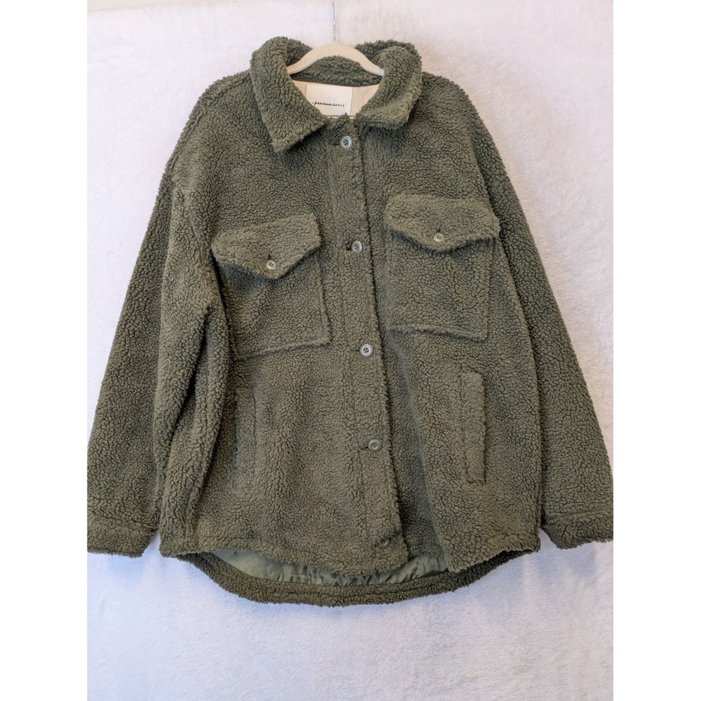 NEW American Eagle‎ Shacket Women's XL Green Sherpa Button Up Oversized Jacket